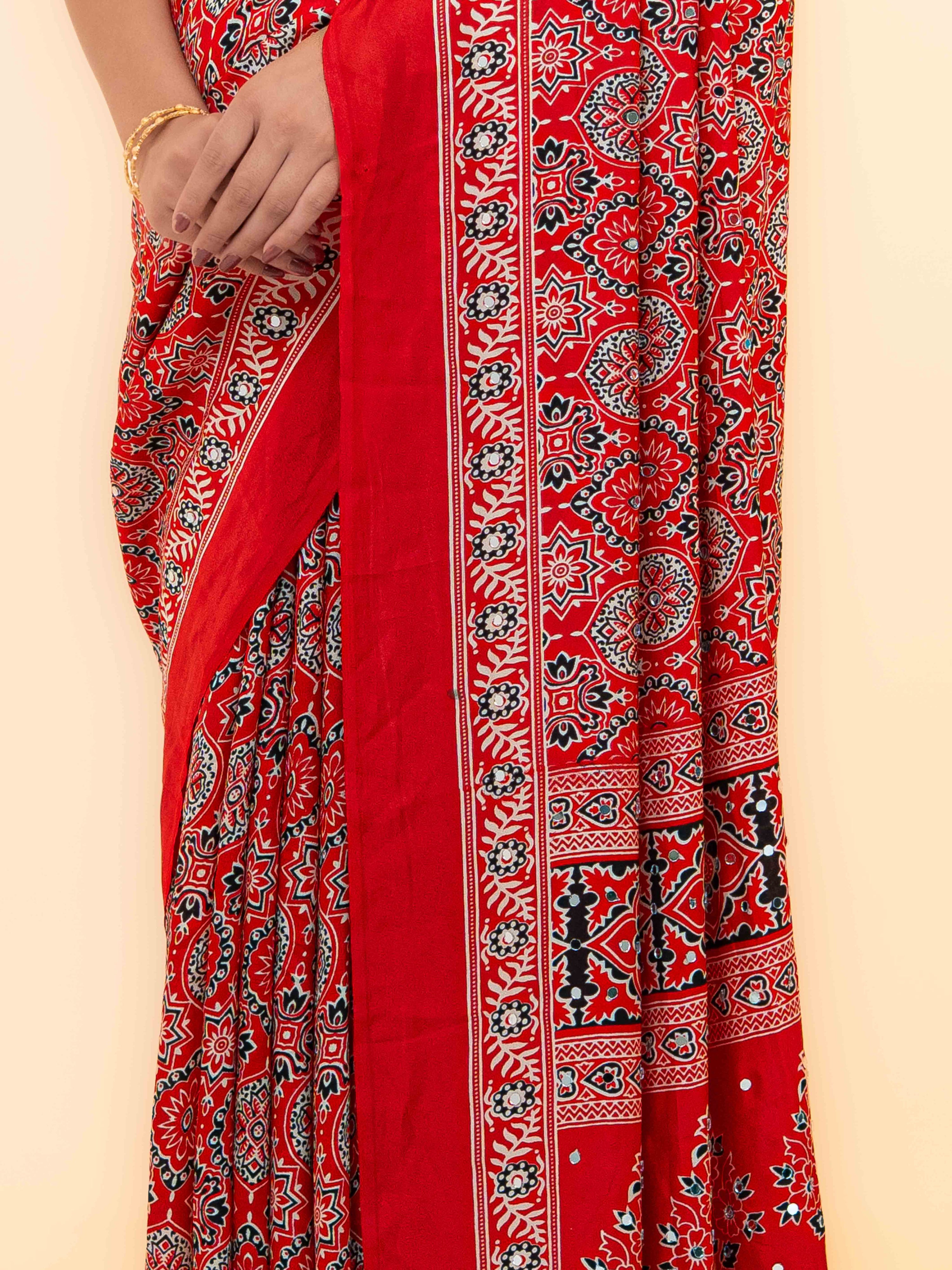 Red Crepe Silk Saree