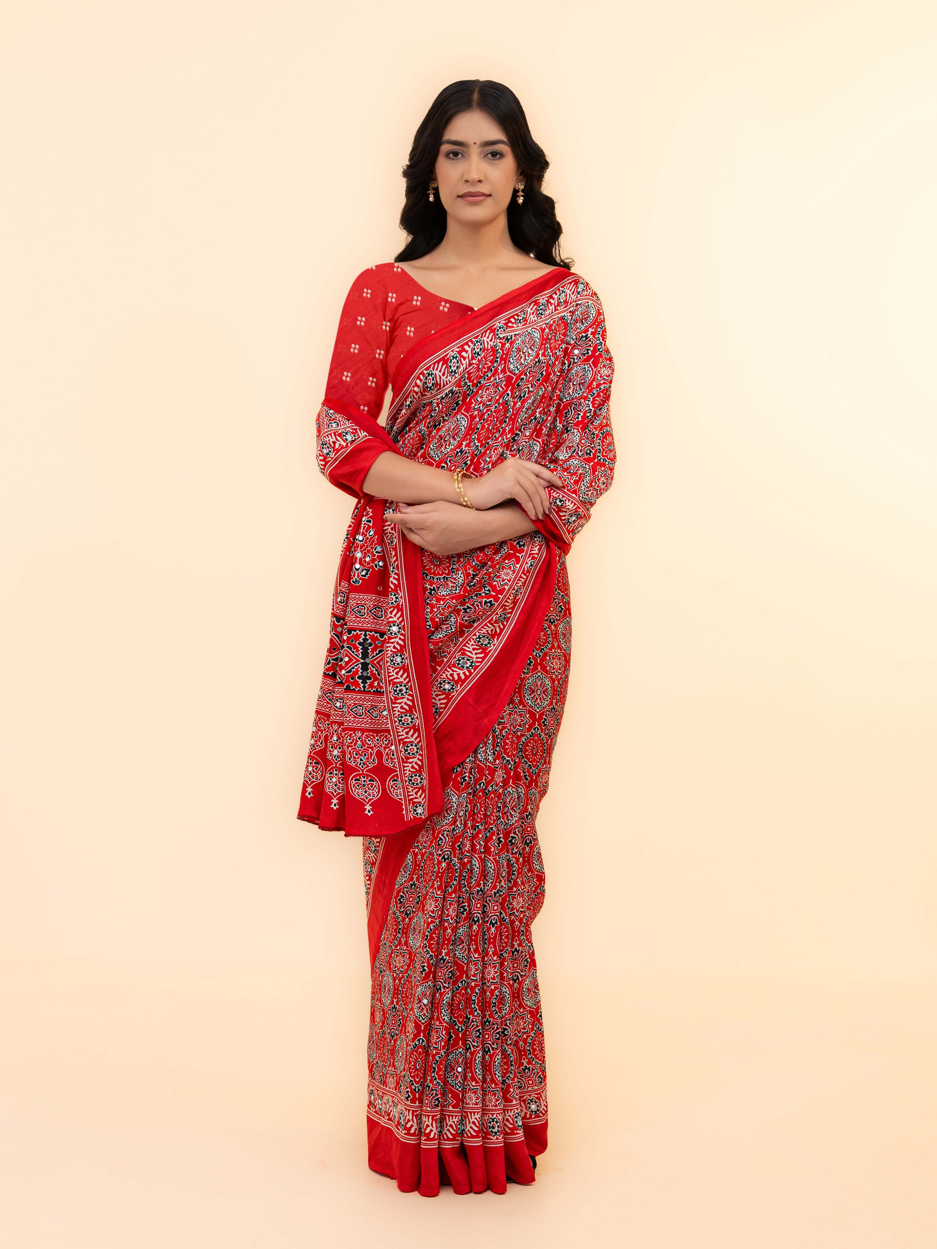 Red Crepe Silk Saree