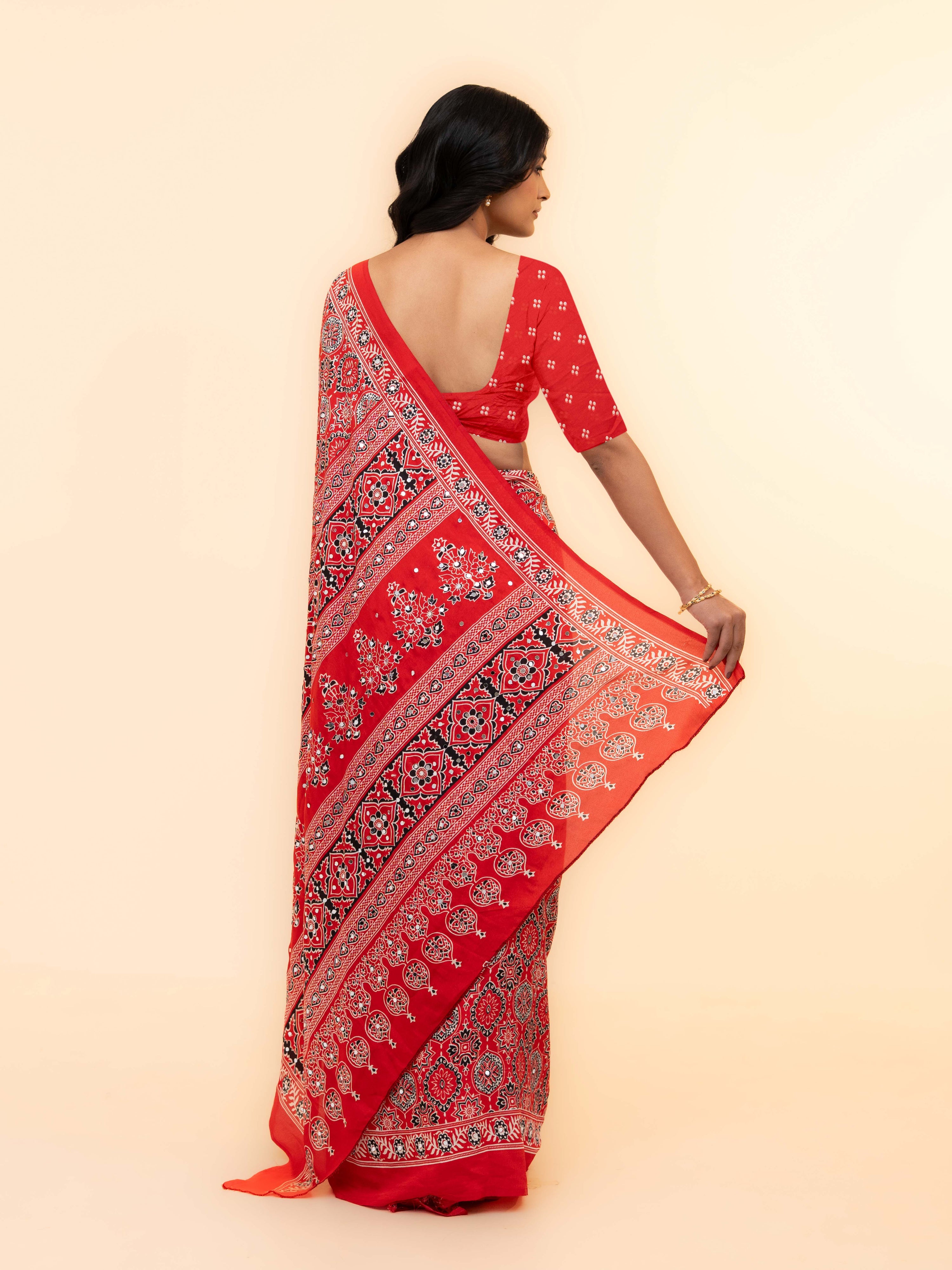 Red Crepe Silk Saree