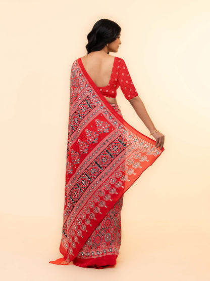 Red Crepe Silk Saree