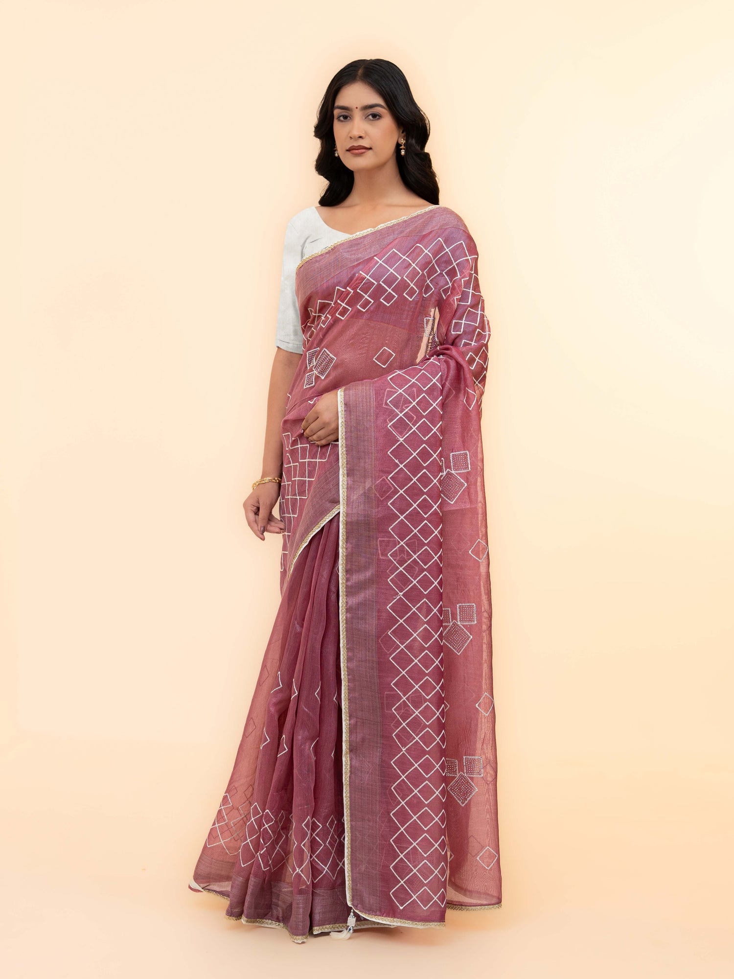 Rose Pink Tissue Silk Saree