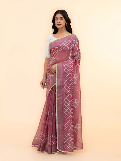 Rose Pink Tissue Silk Saree