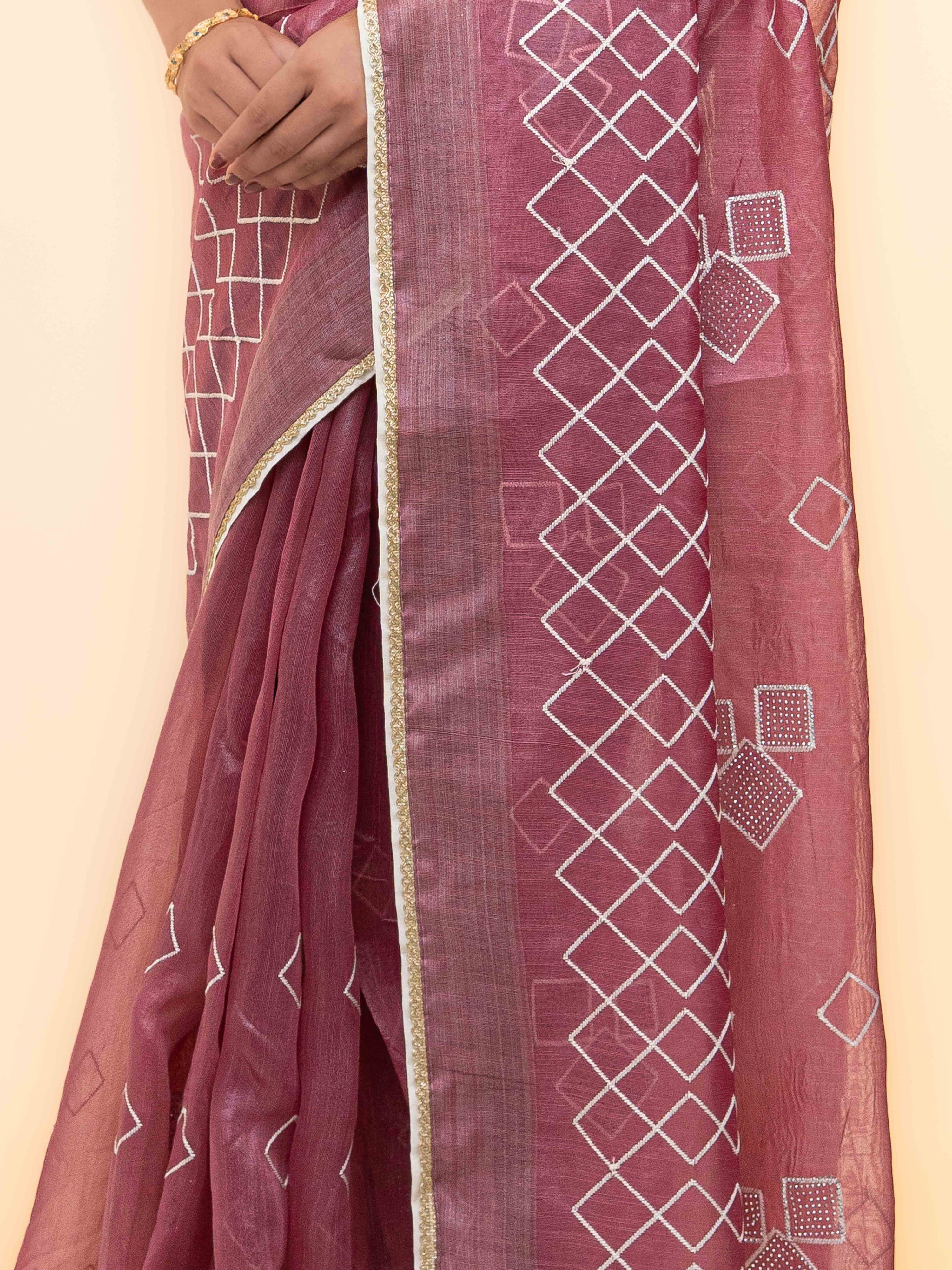 Rose Pink Tissue Silk Saree