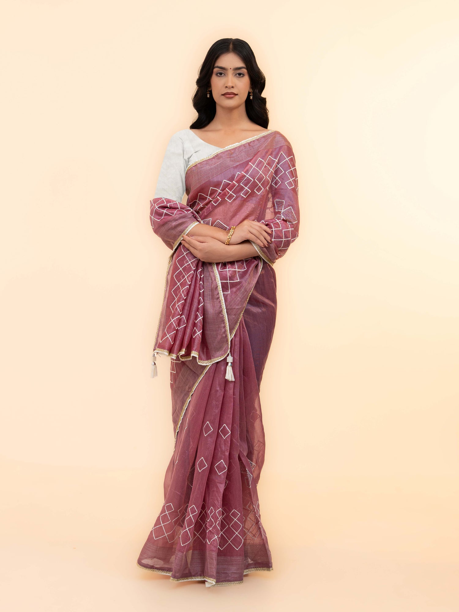 Rose Pink Tissue Silk Saree