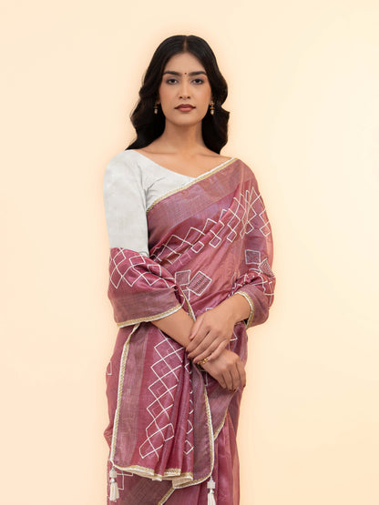 Rose Pink Tissue Silk Saree