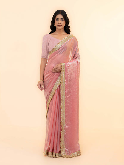 Baby Pink Tissue Silk Saree