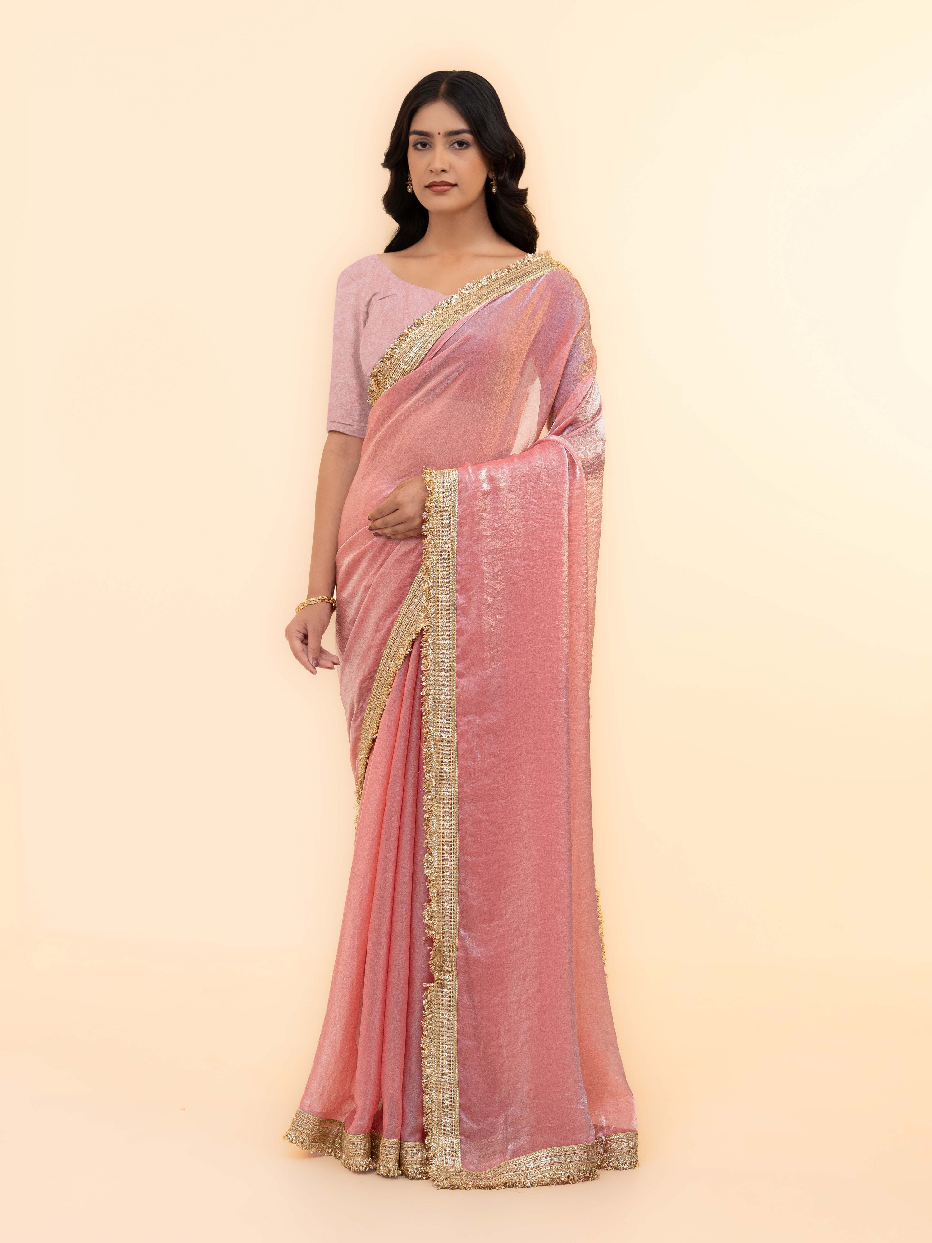 Baby Pink Tissue Silk Saree