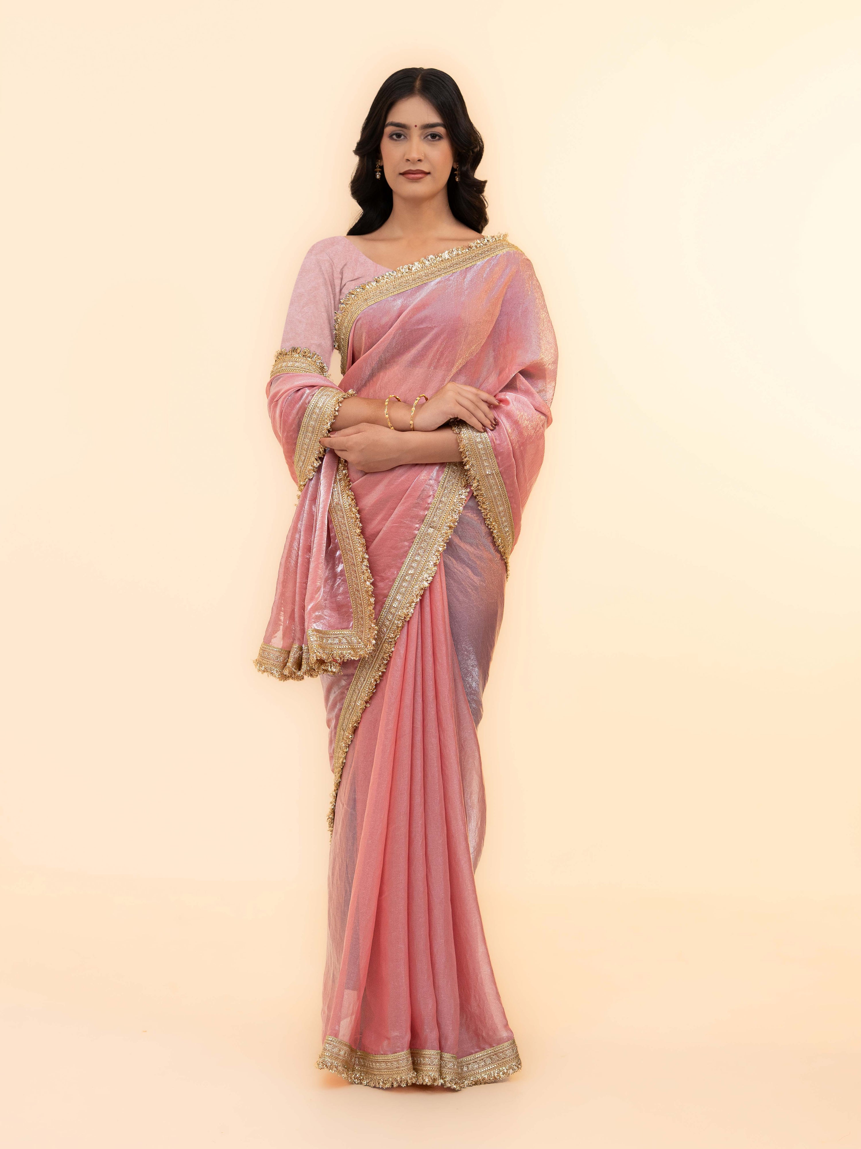 Baby Pink Tissue Silk Saree