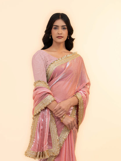 Baby Pink Tissue Silk Saree