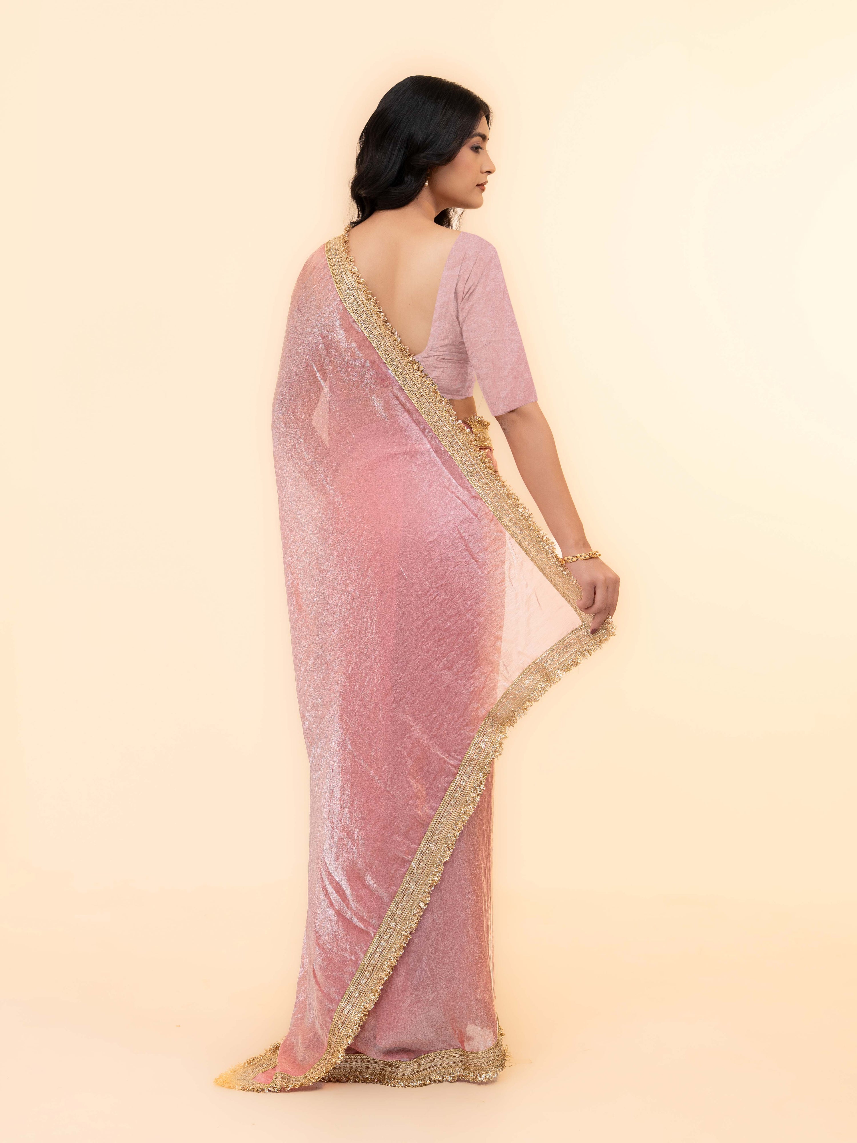 Baby Pink Tissue Silk Saree