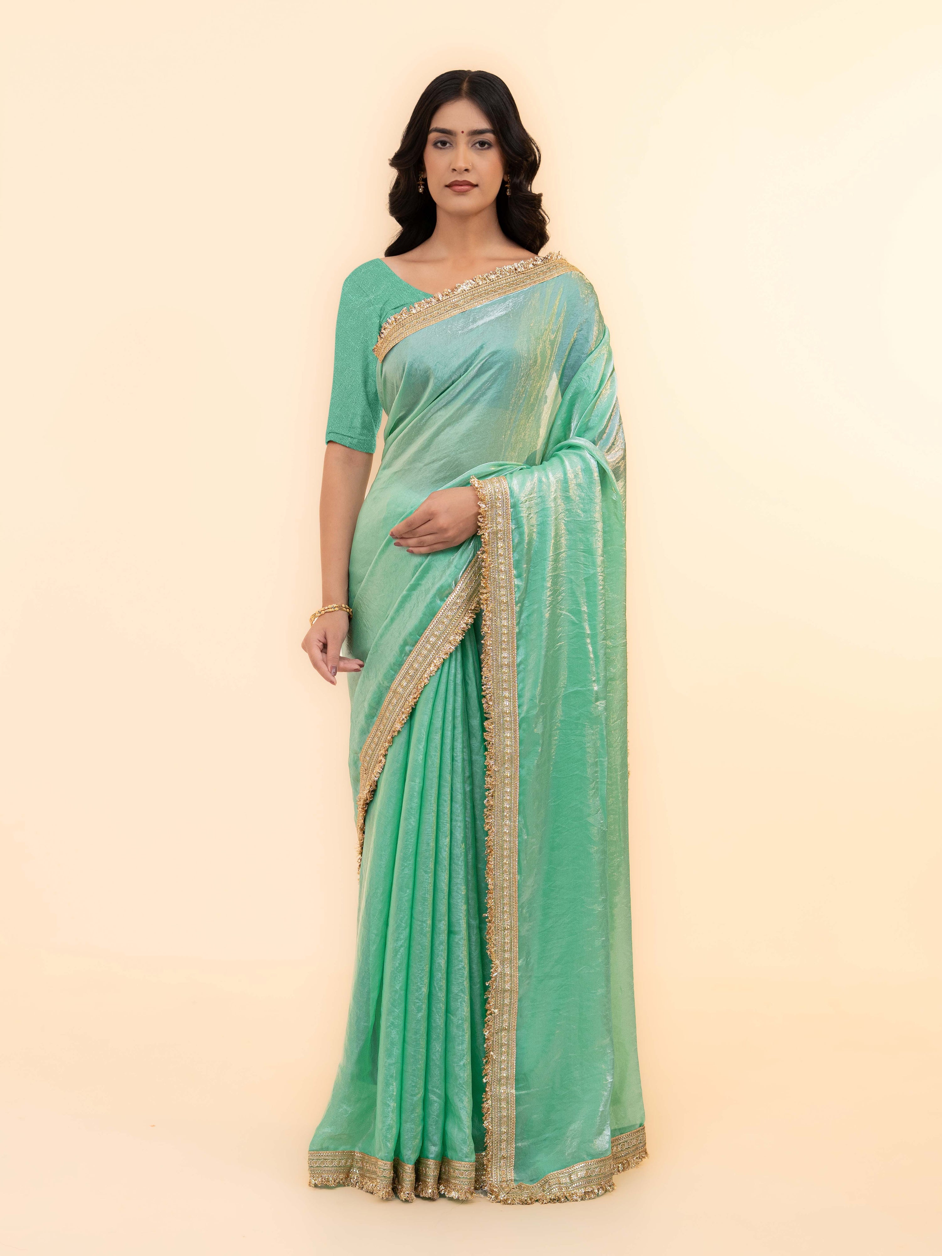Mint Green Tissue Silk Saree
