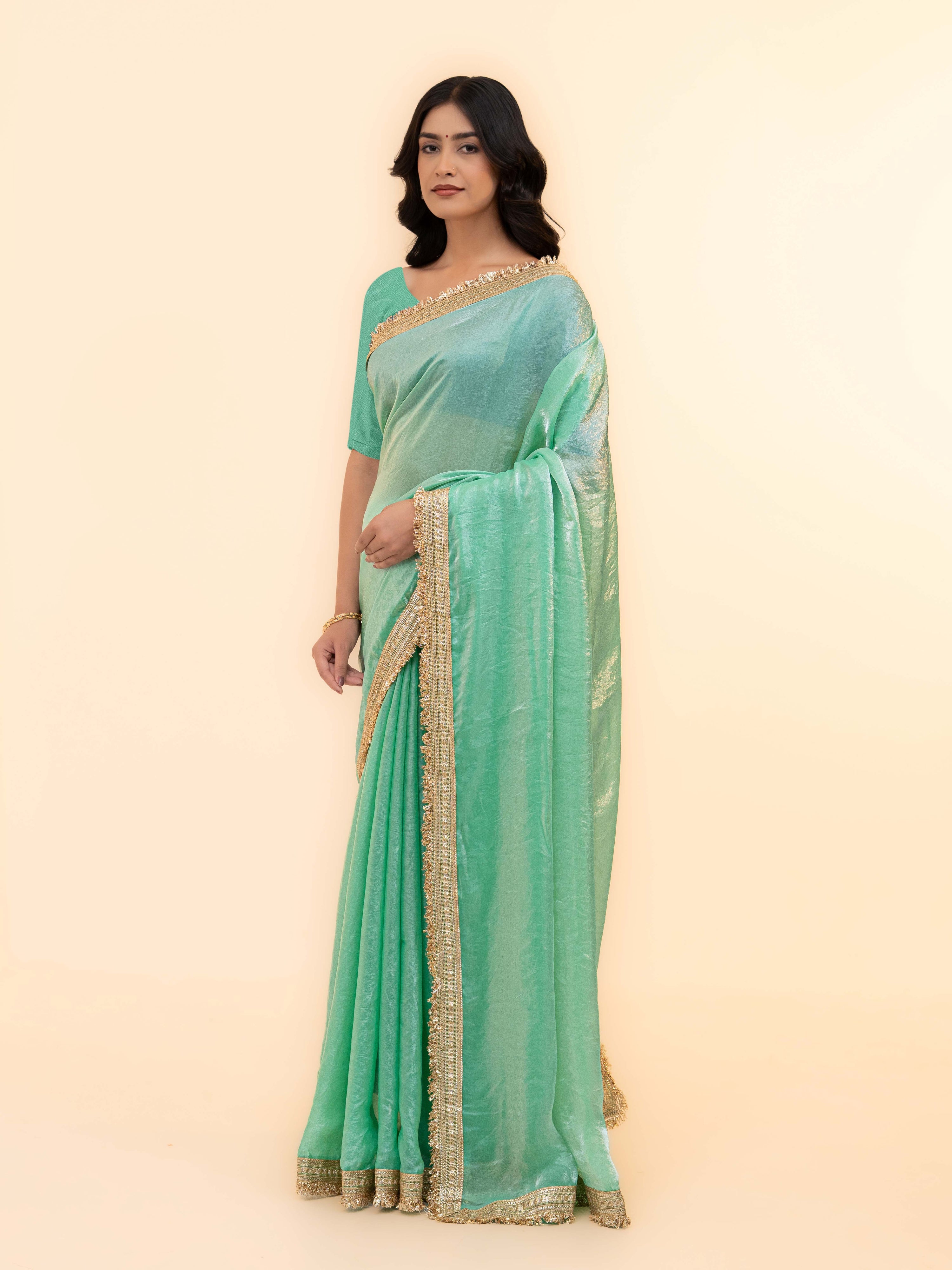 Mint Green Tissue Silk Saree