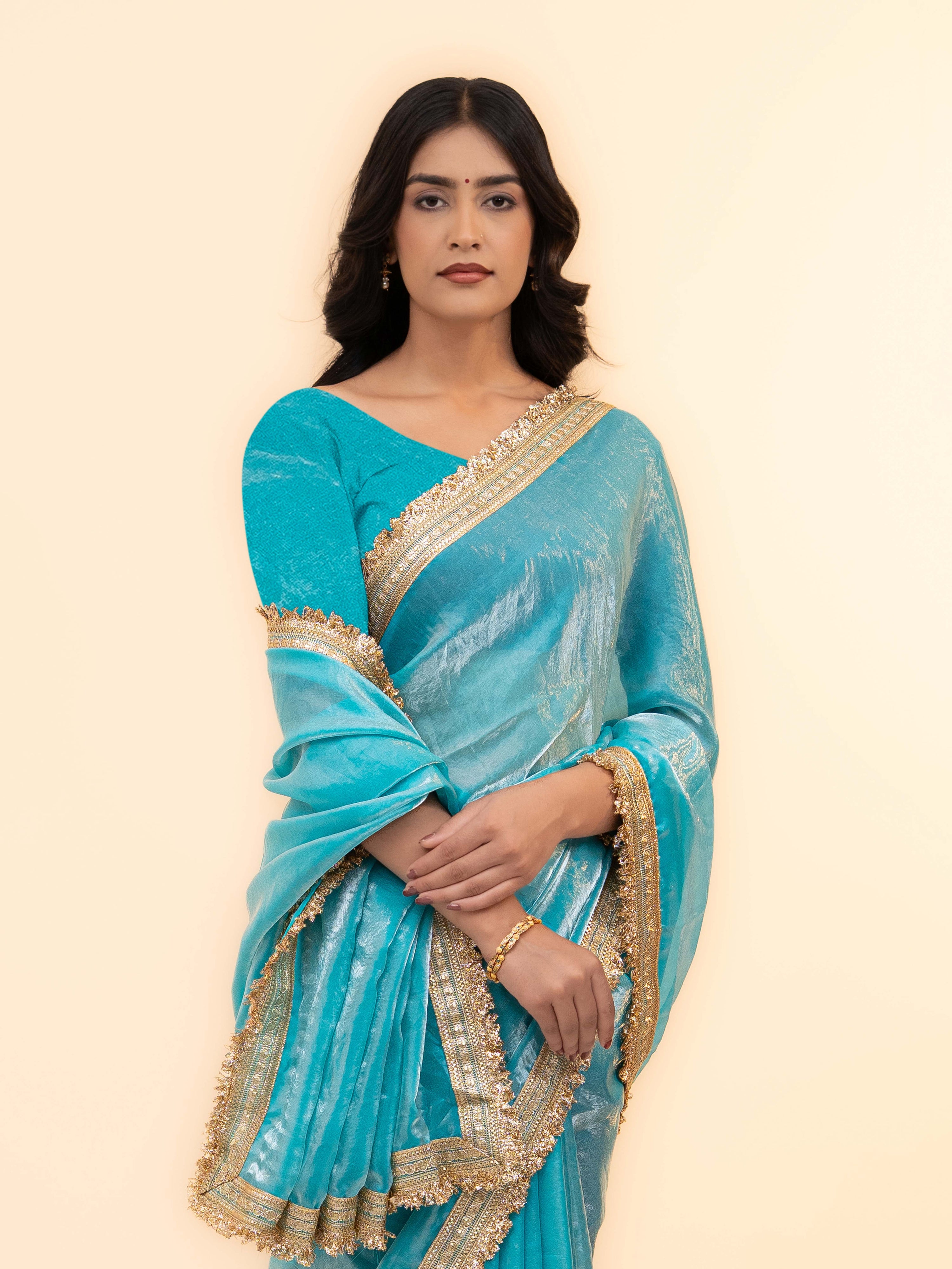 Sky Blue Tissue Silk Saree