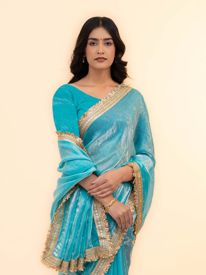 Sky Blue Tissue Silk Saree