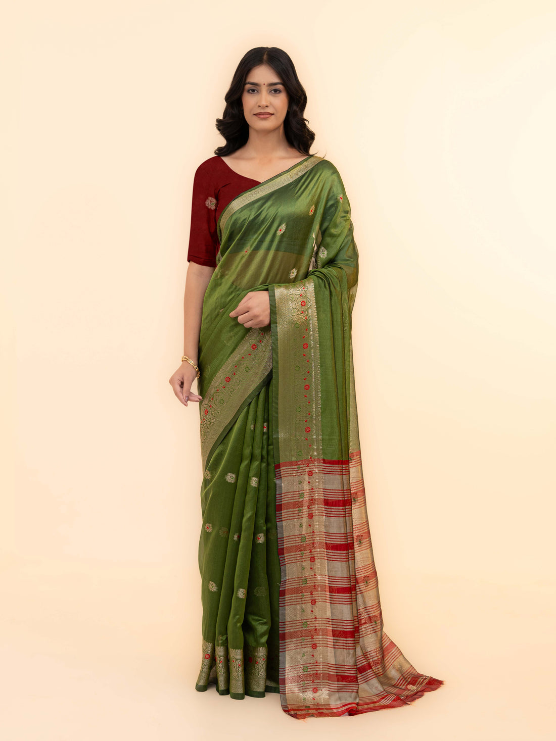 Olive Green Soft Silk Saree
