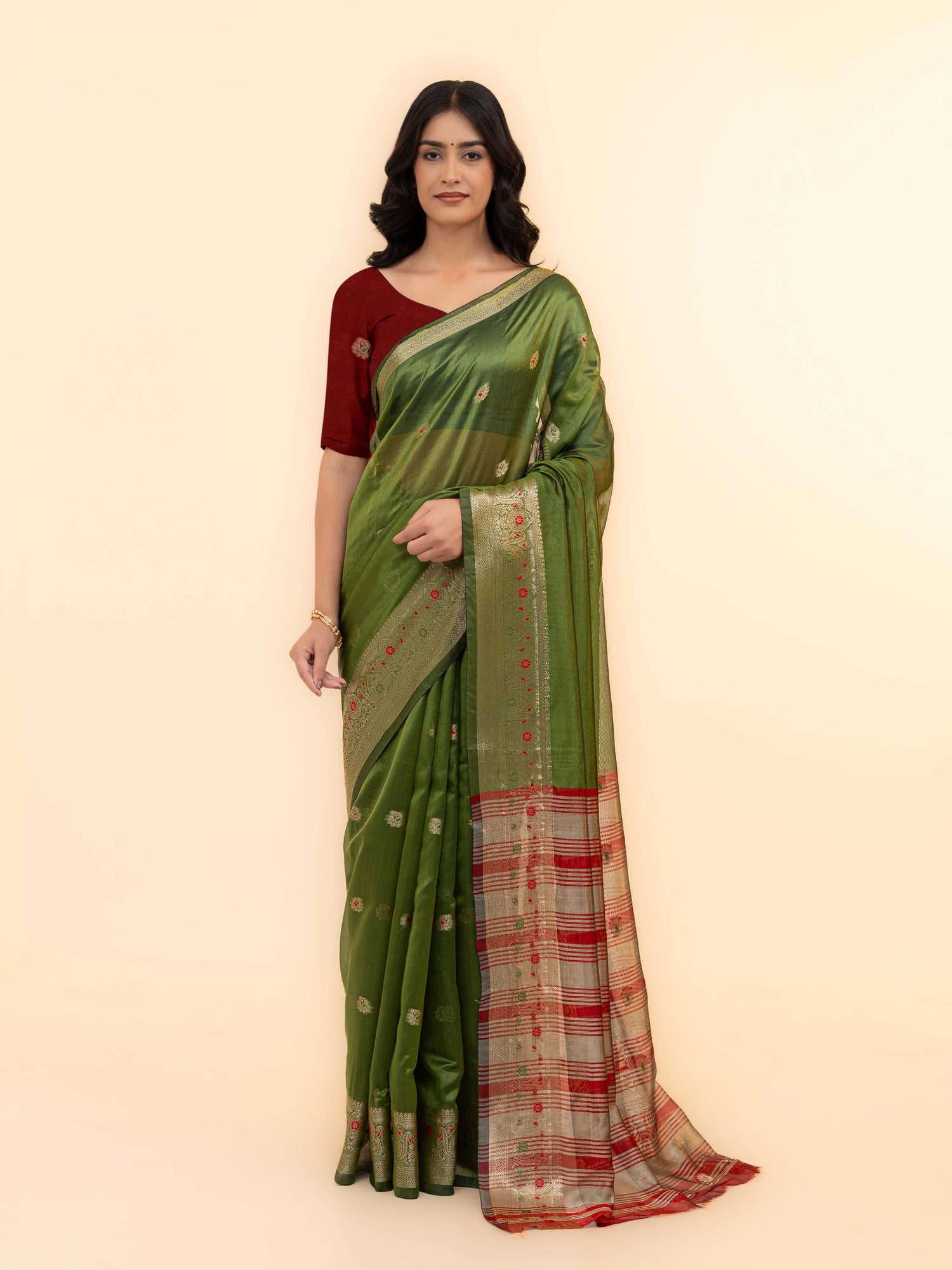 Olive Green Soft Silk Saree