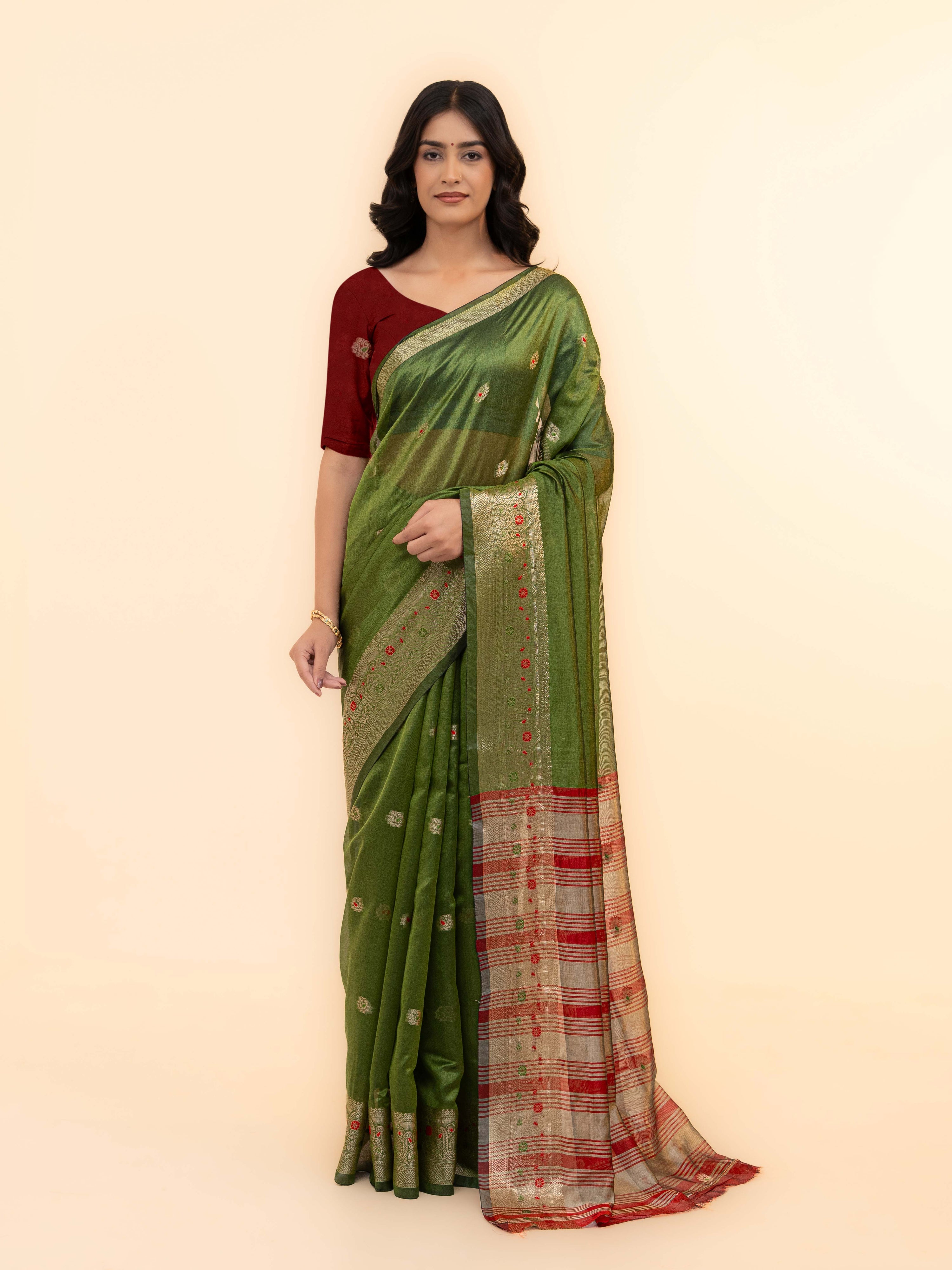 Olive Green Soft Silk Saree