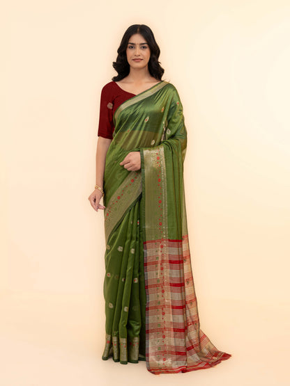 Olive Green Soft Silk Saree