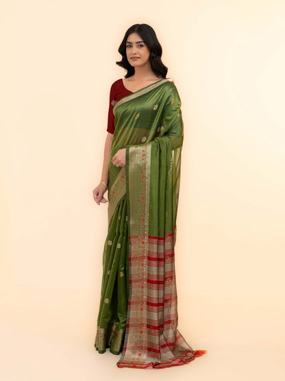 Olive Green Soft Silk Saree