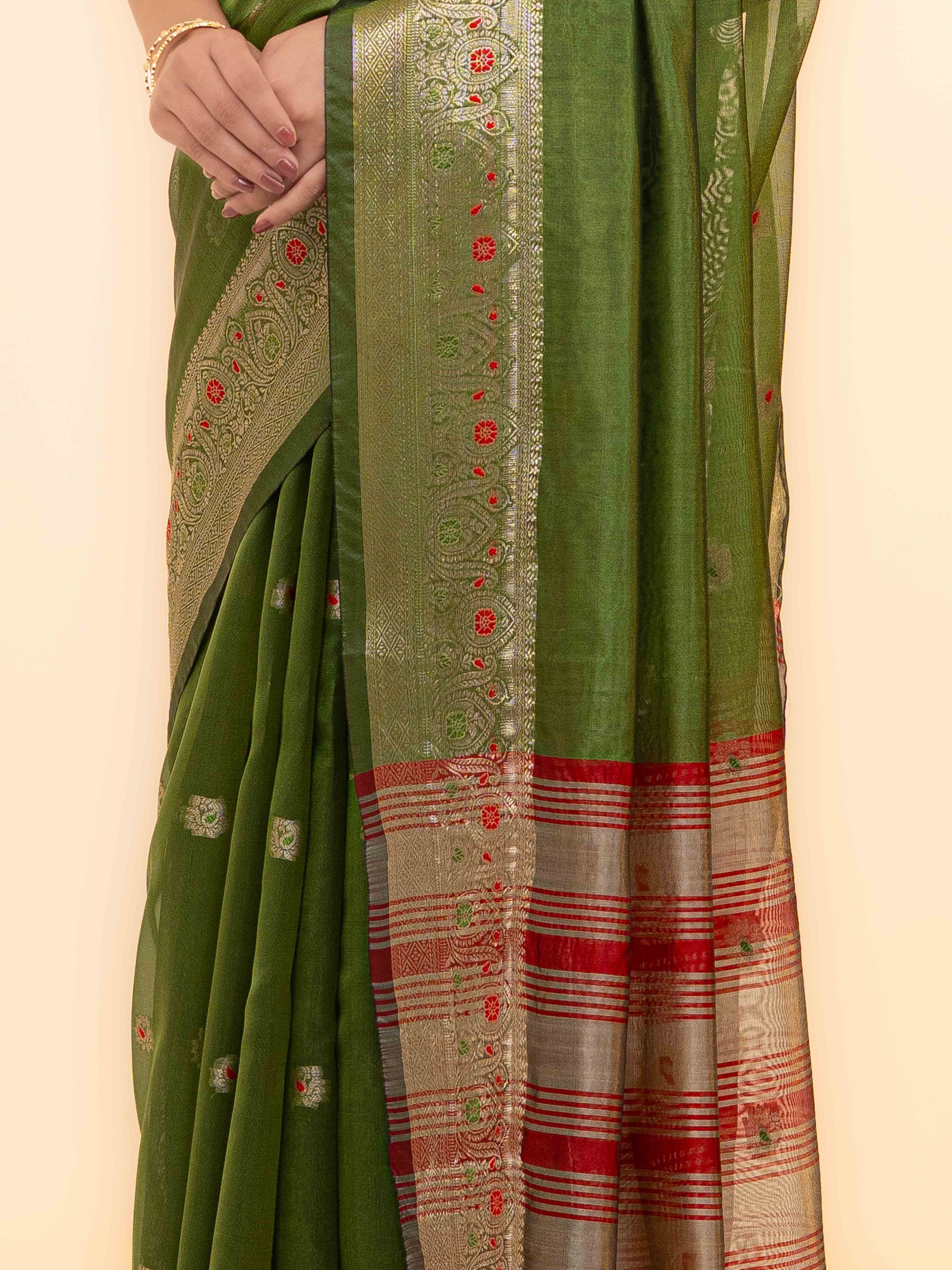 Olive Green Soft Silk Saree