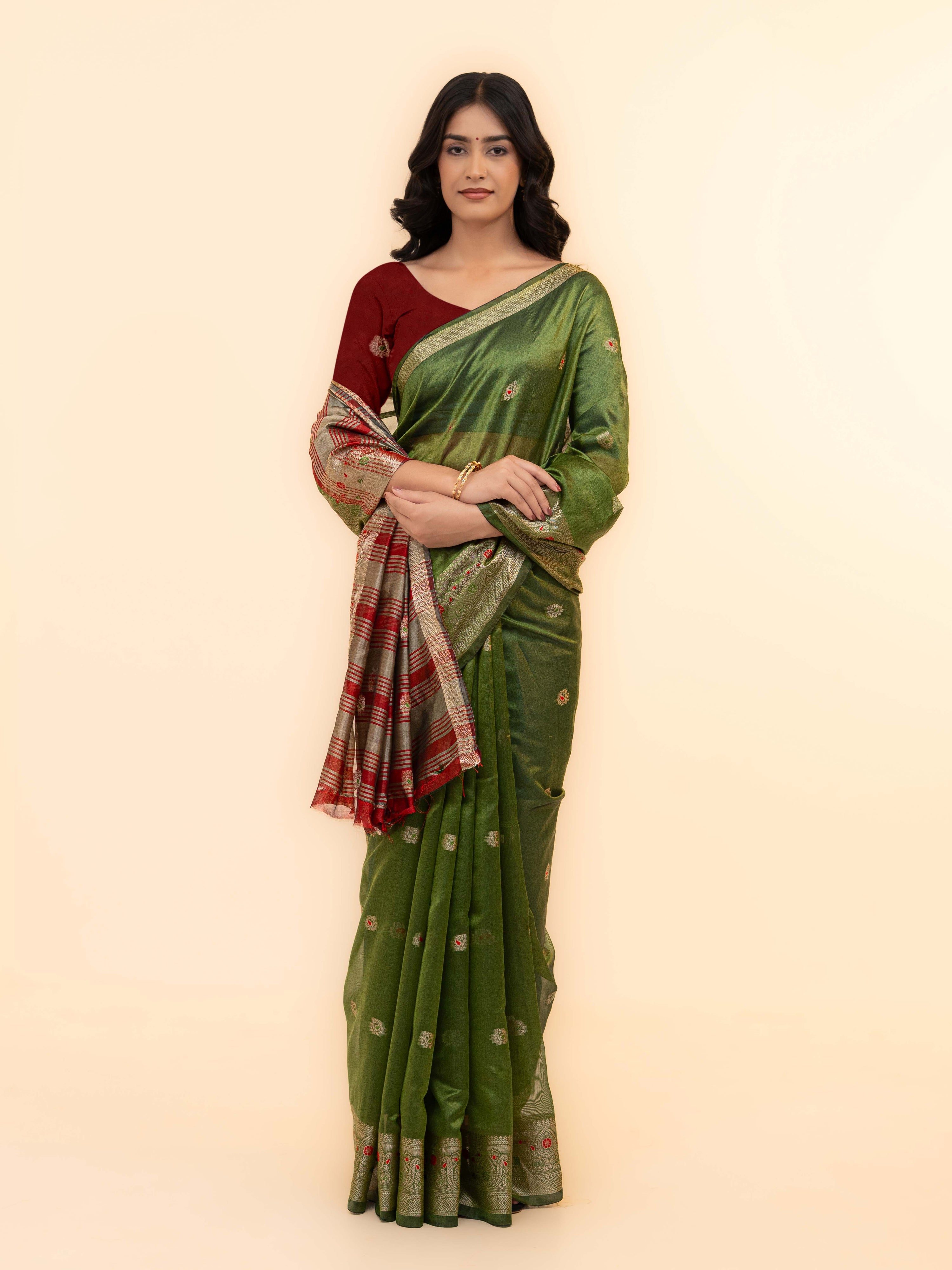Olive Green Soft Silk Saree