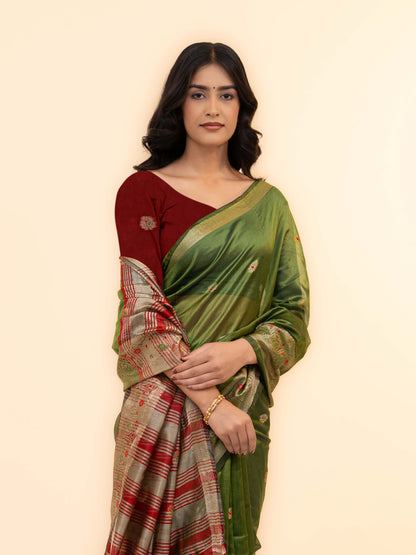 Olive Green Soft Silk Saree