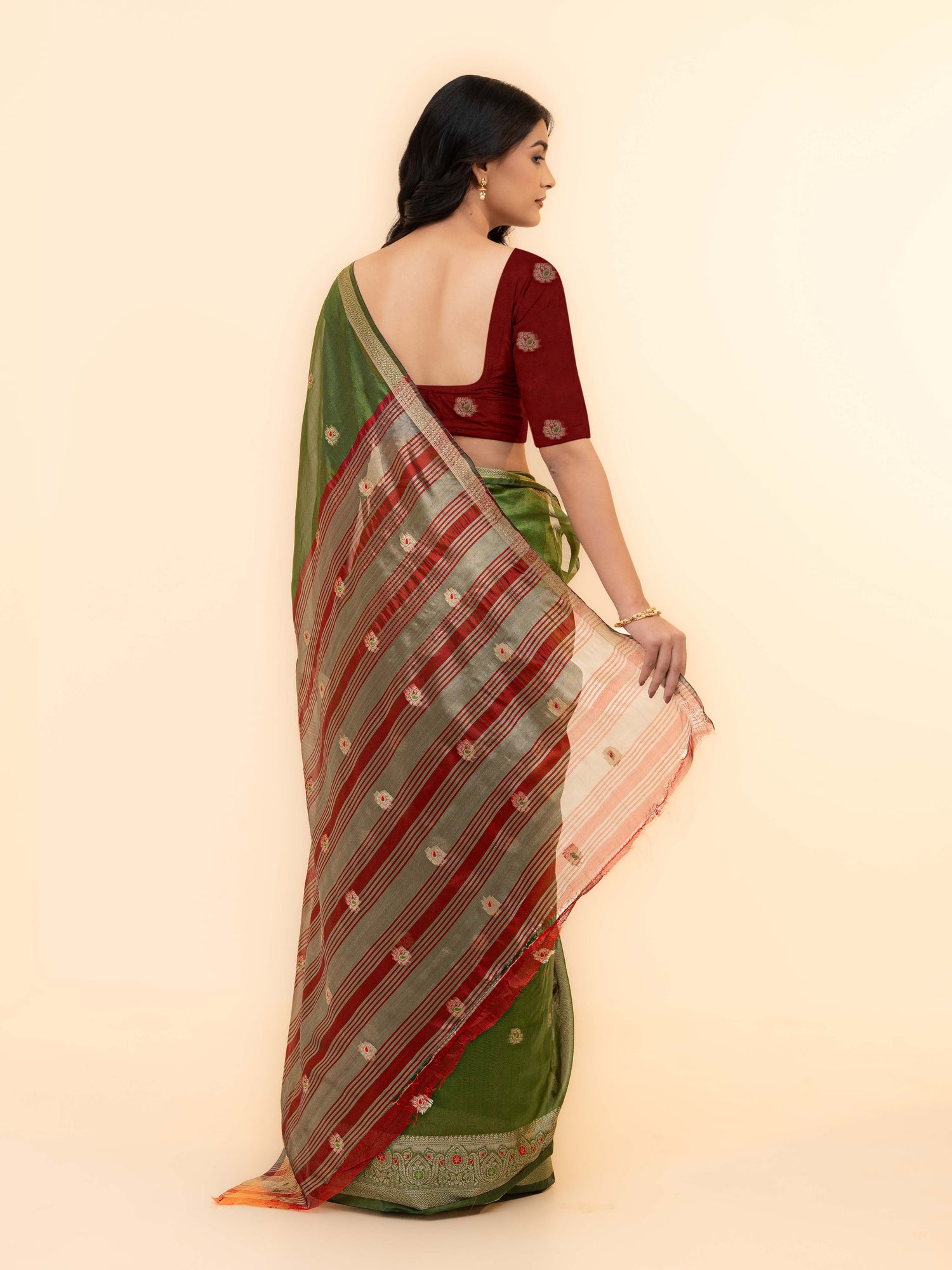 Olive Green Soft Silk Saree