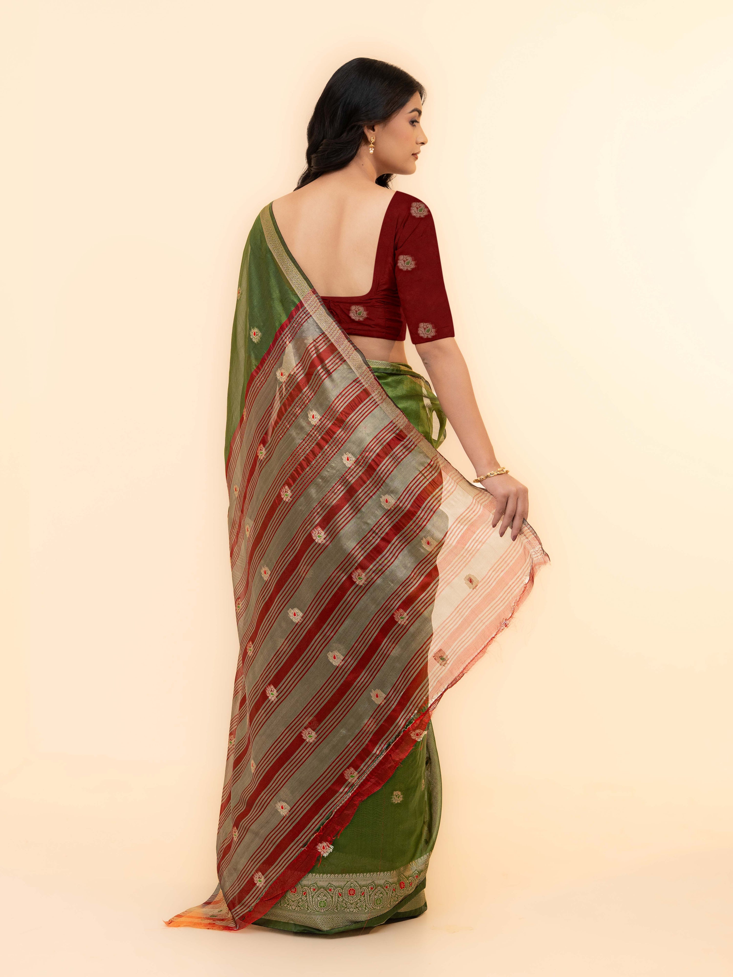 Olive Green Soft Silk Saree