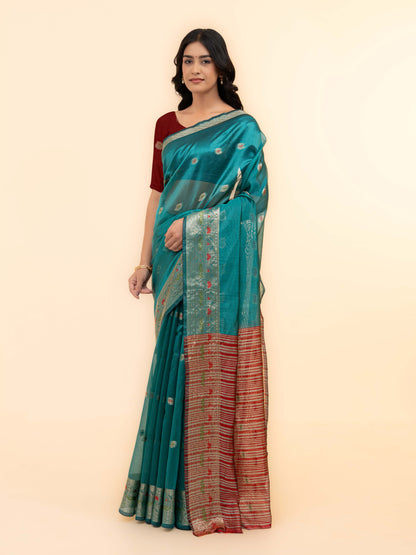 Teal Blue Soft Silk Saree