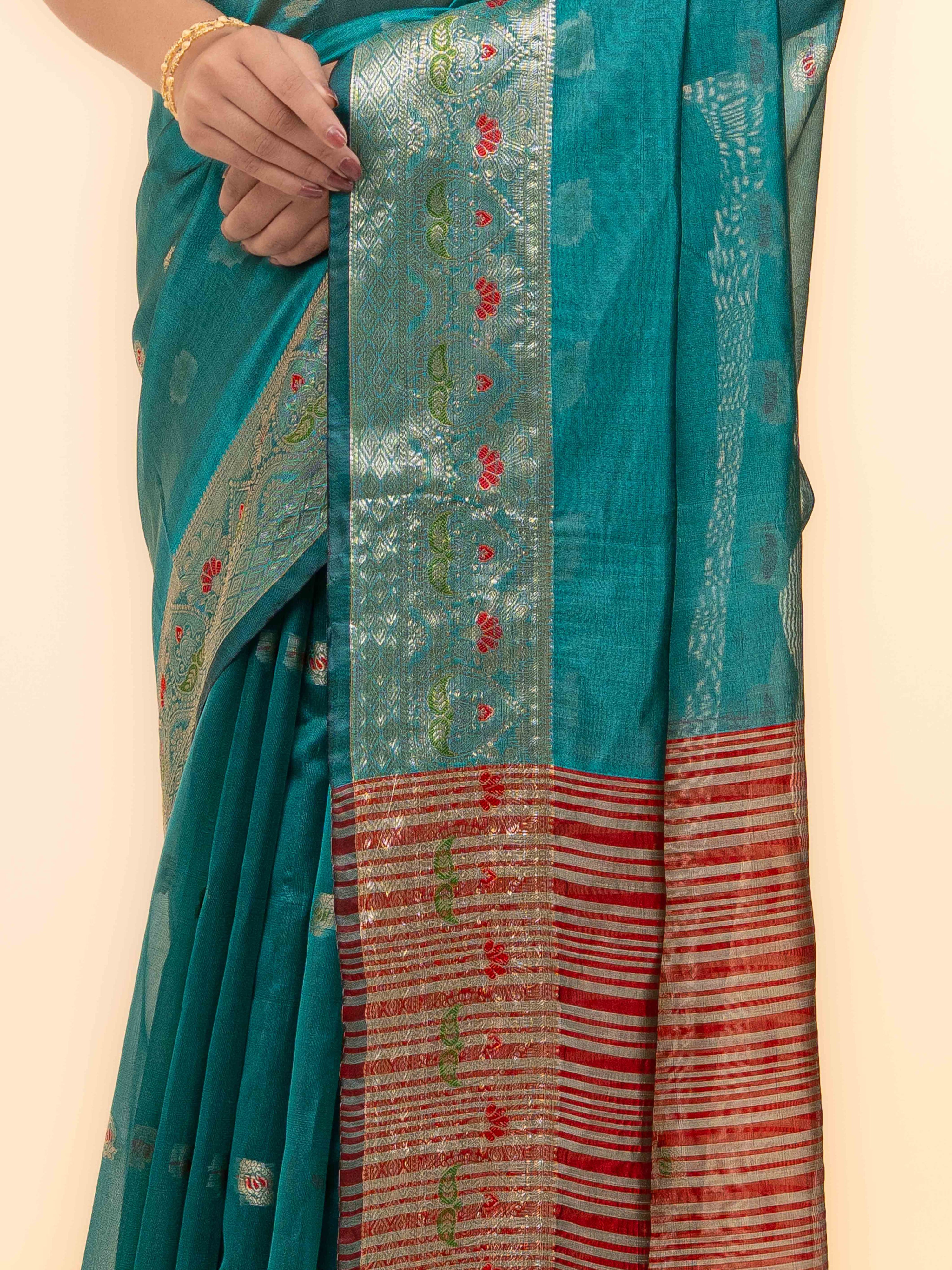 Teal Blue Soft Silk Saree