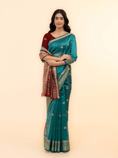 Teal Blue Soft Silk Saree