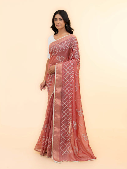 Rust Pink Tissue Silk Saree