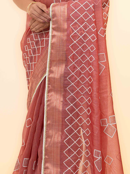 Rust Pink Tissue Silk Saree