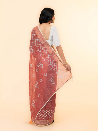 Rust Pink Tissue Silk Saree