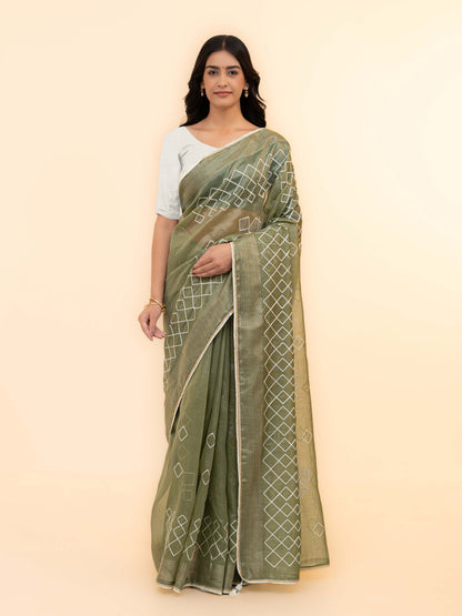 Olive Green Tissue Silk Saree