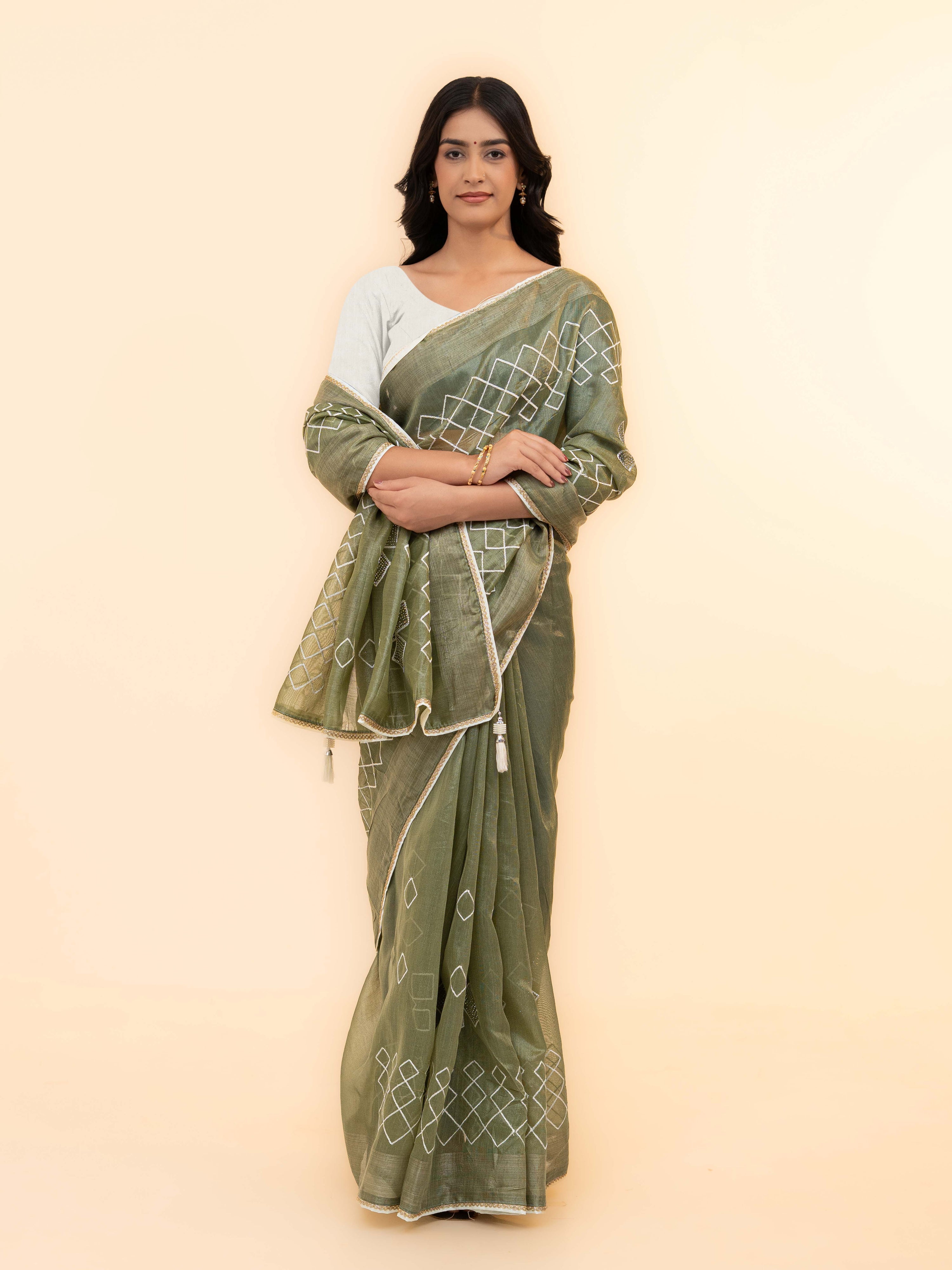 Olive Green Tissue Silk Saree