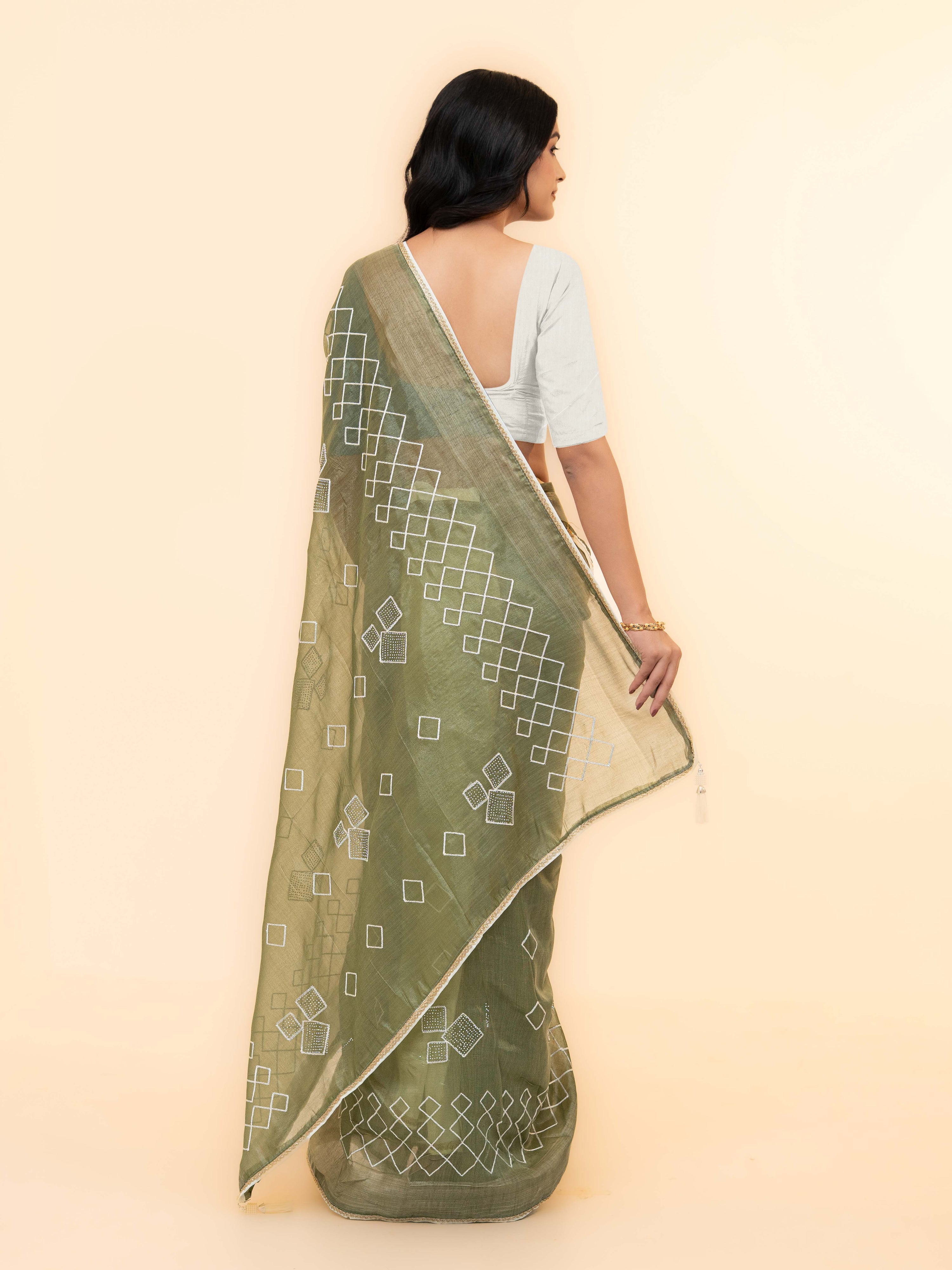 Olive Green Tissue Silk Saree