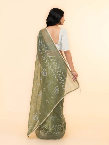 Olive Green Tissue Silk Saree