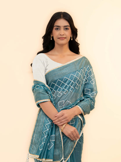 Sky Blue Tissue Silk Saree