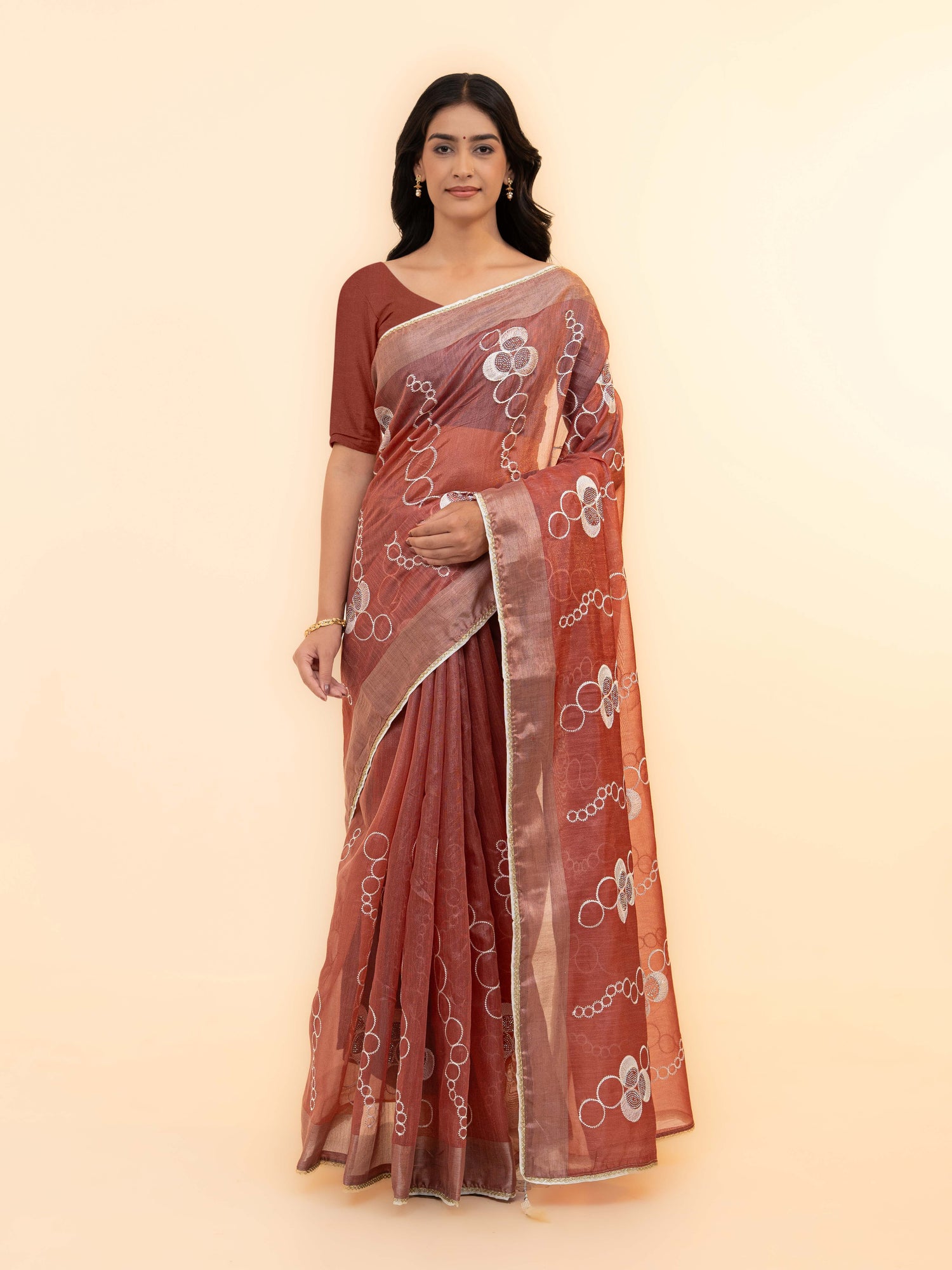 Rust Brown Tissue silk Saree