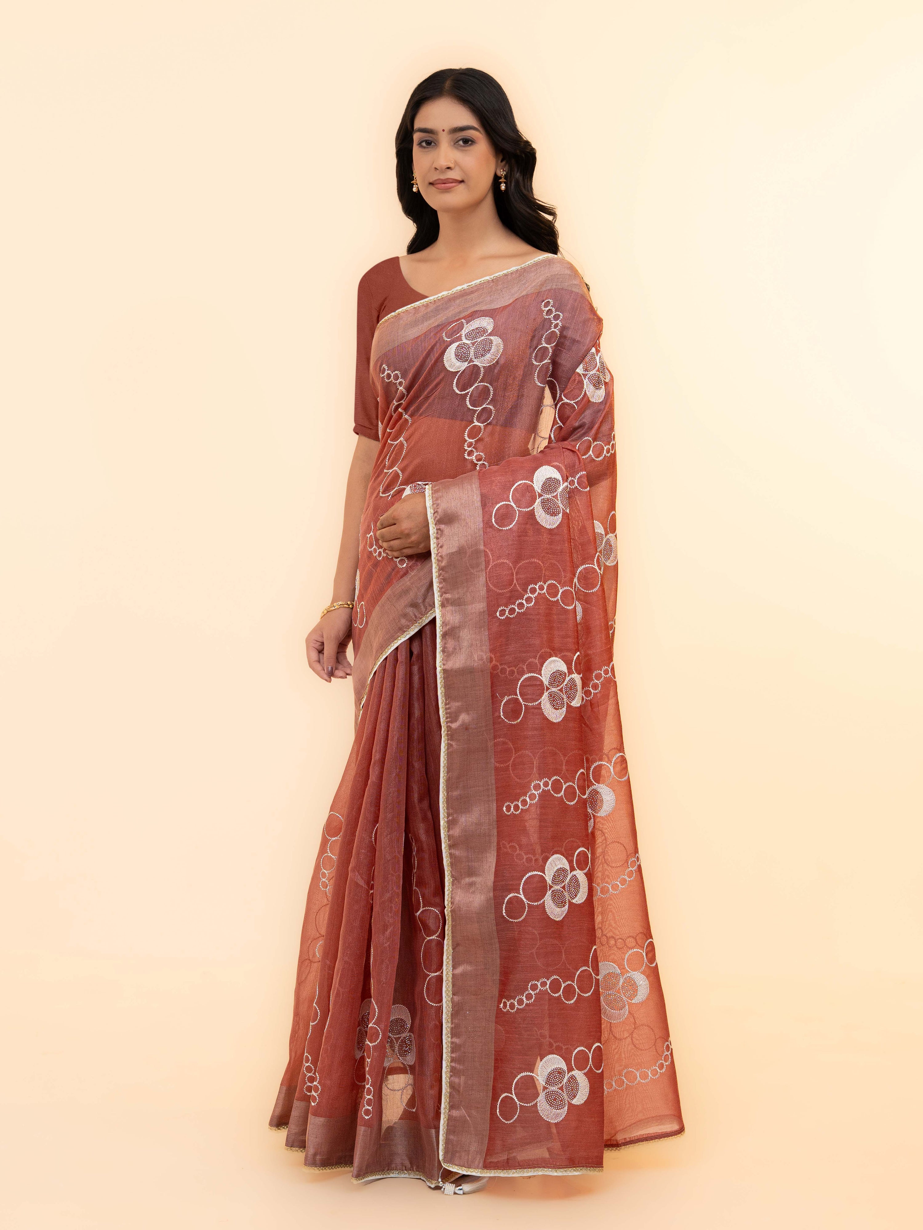 Rust Brown Tissue silk Saree