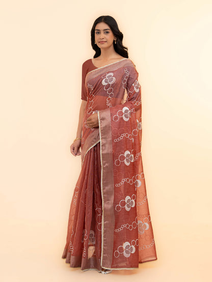 Rust Brown Tissue silk Saree