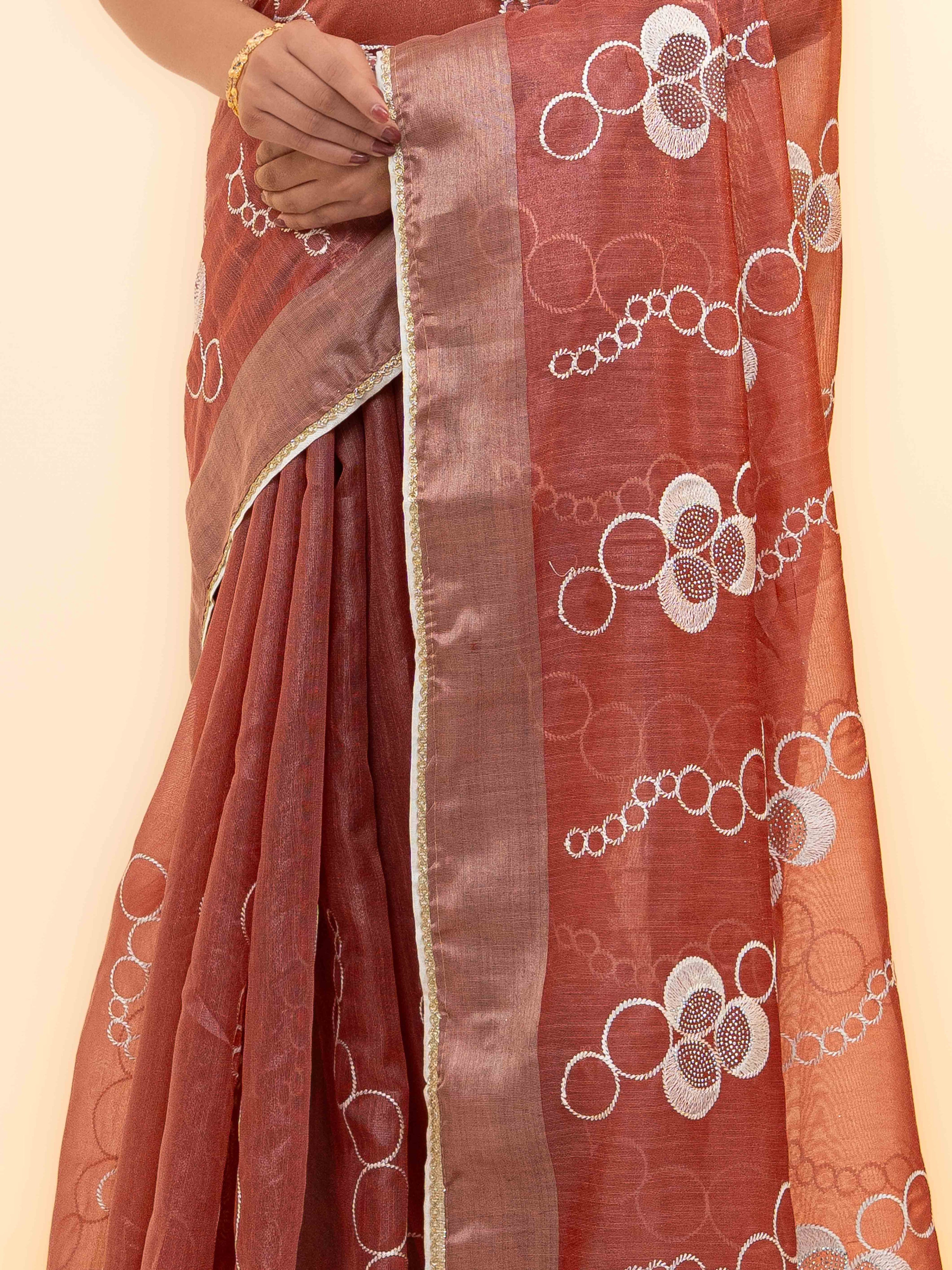 Rust Brown Tissue silk Saree
