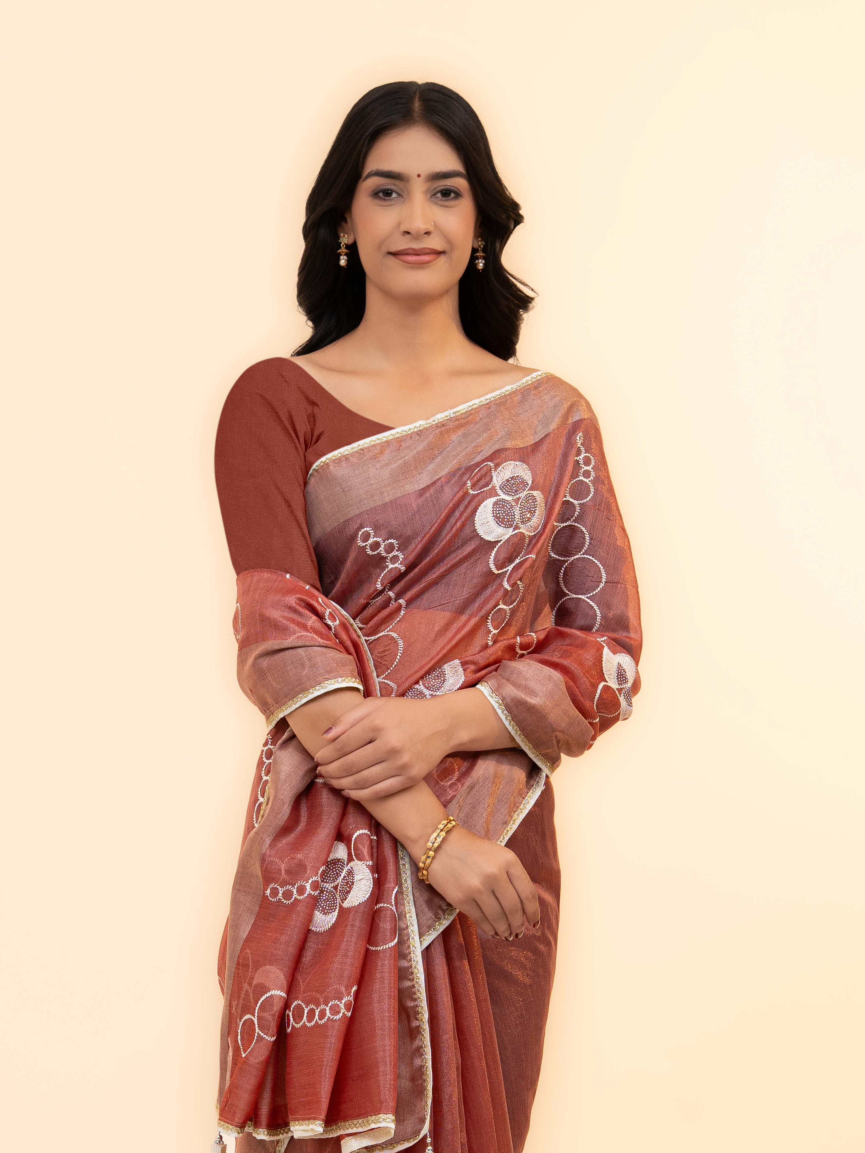 Rust Brown Tissue silk Saree