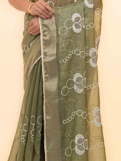 Olive Green Tissue Silk Saree