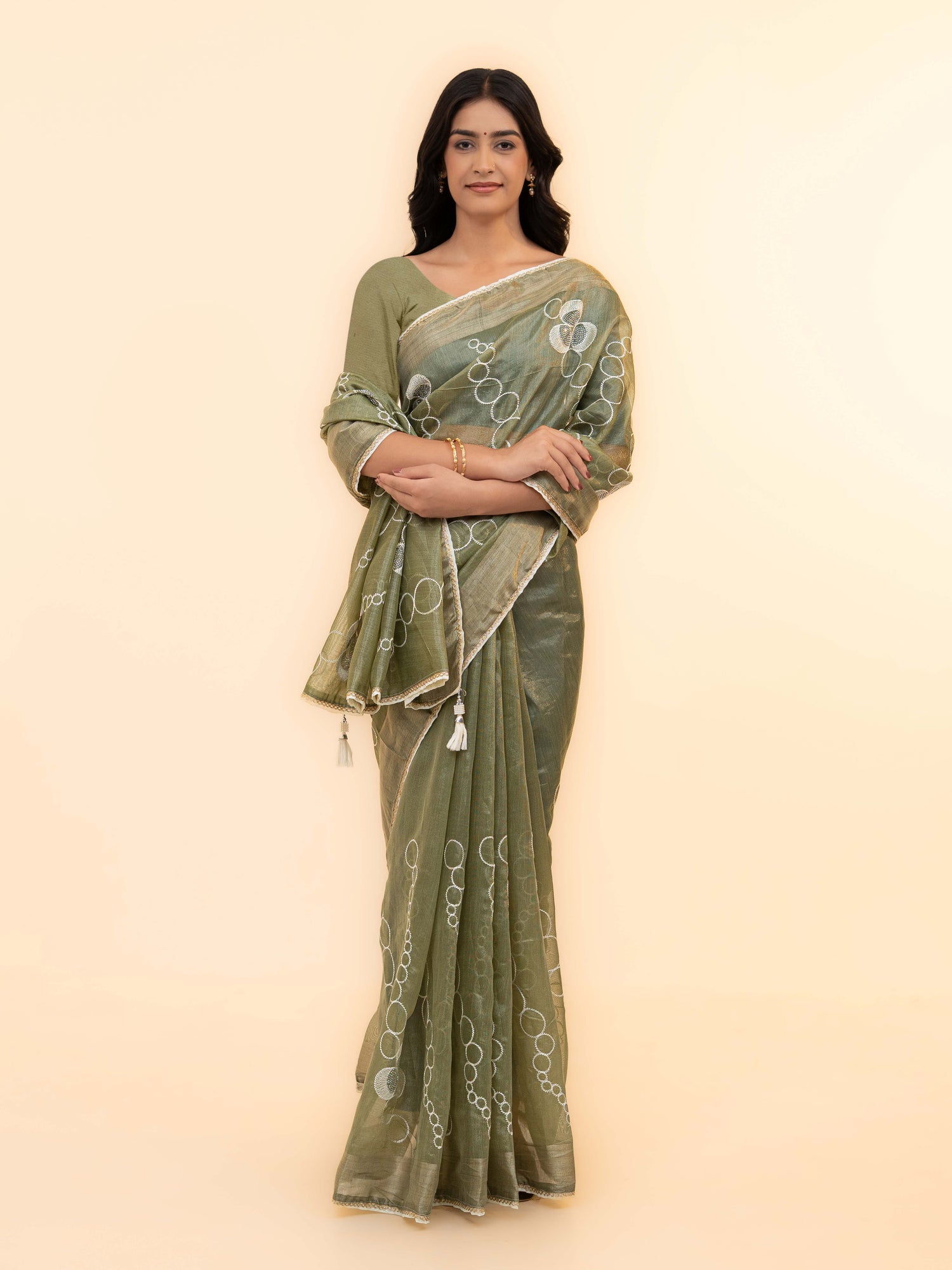 Olive Green Tissue Silk Saree