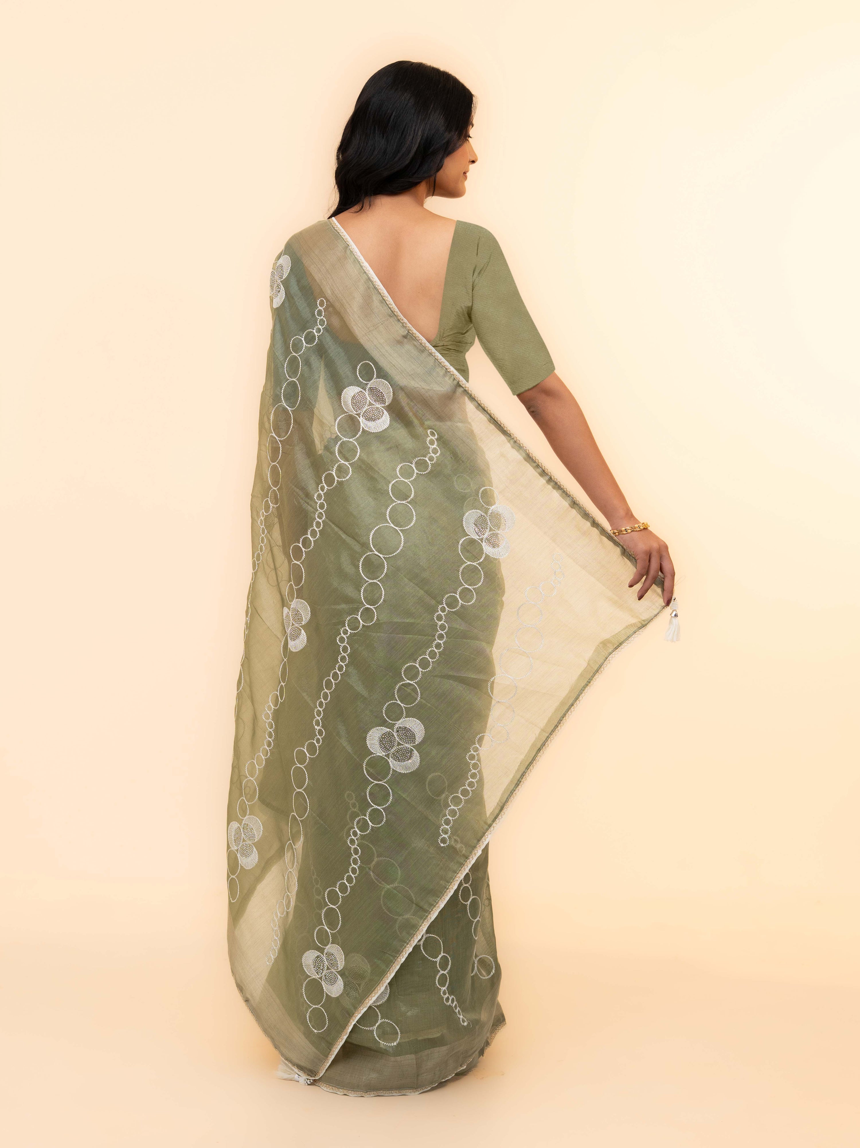 Olive Green Tissue Silk Saree