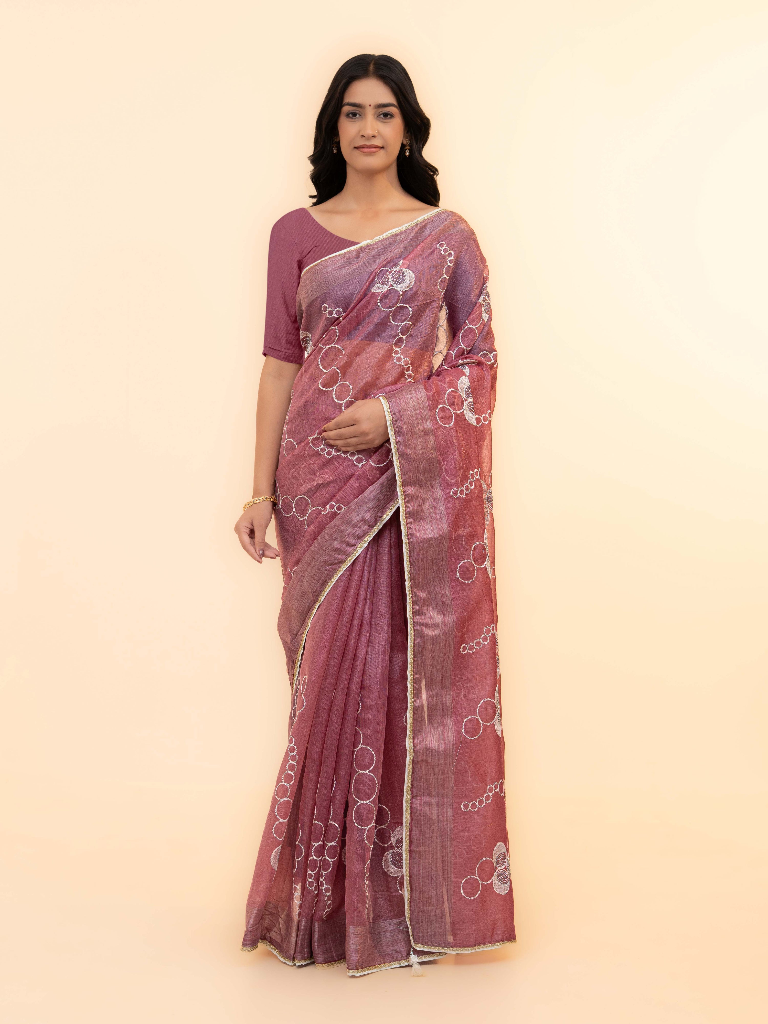 Dusty Pink tissue silk Saree