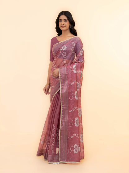 Dusty Pink tissue silk Saree