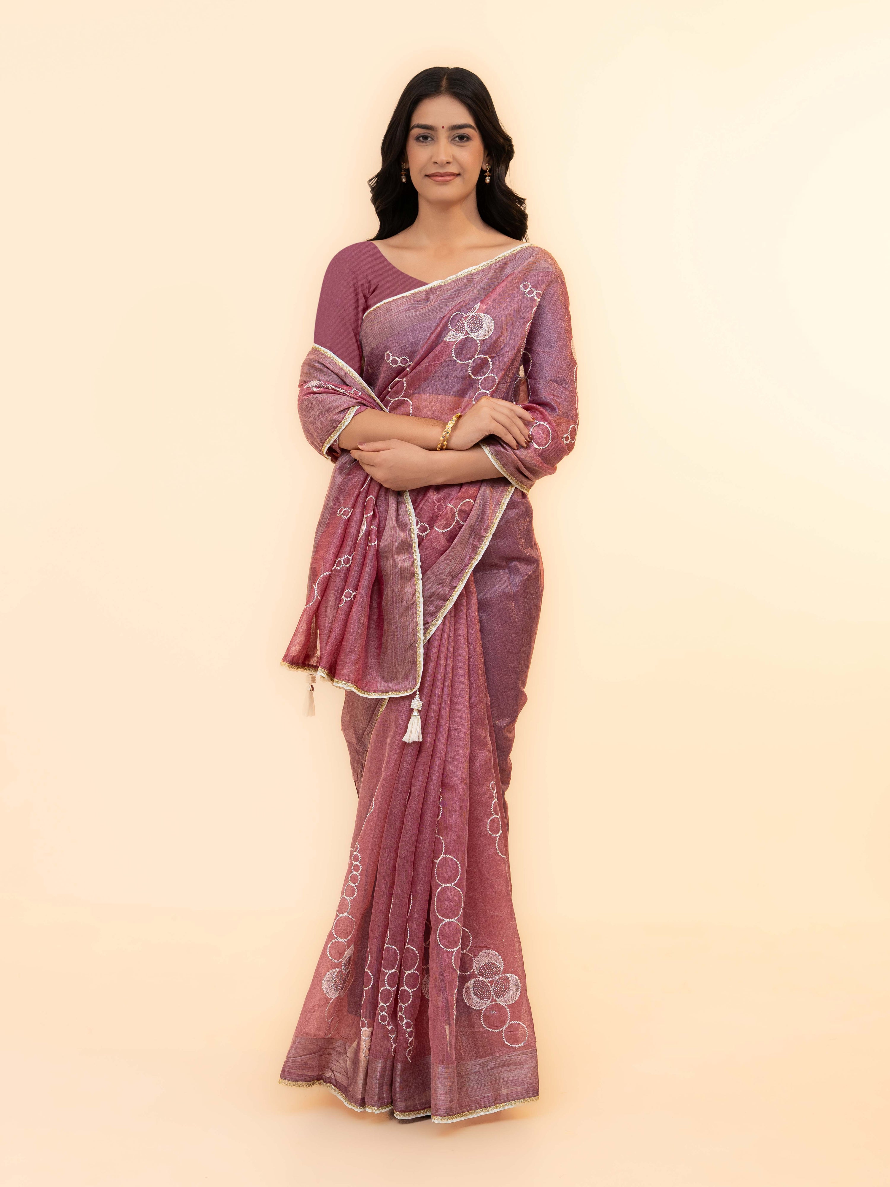 Dusty Pink tissue silk Saree